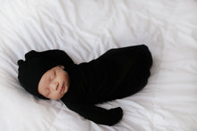 Load image into Gallery viewer, Black Ribbed Knotted Baby Gown
