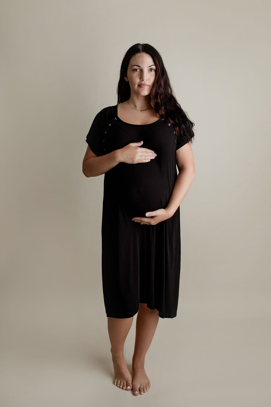 Ribbed Black Labor and Delivery/ Nursing Gown