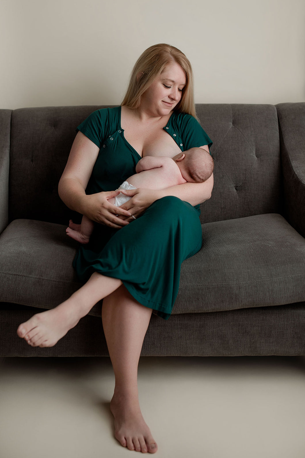 Ribbed Forest Green Labor and Delivery/ Nursing Gown