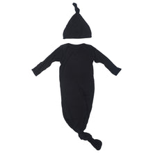 Load image into Gallery viewer, Black Ribbed Knotted Baby Gown