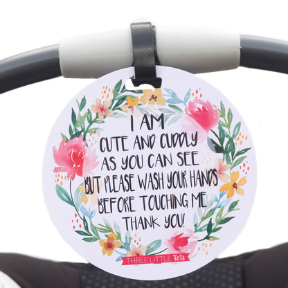 New Baby Car Seat Tag to not touch sign for stroller